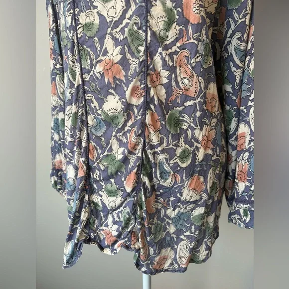Lucky Brand Floral Peasant Blouse Tie Neck 2X - Picture 7 of 11